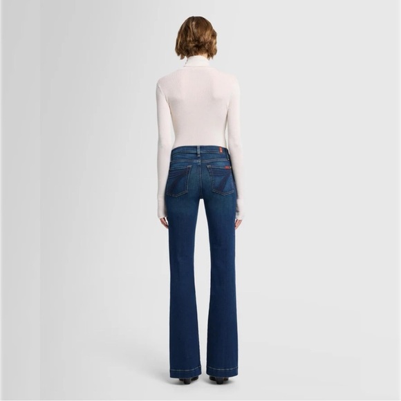 7 For All Mankind Dojo Jeans Size 30 Low Flare Western Y2K Blue Dark Denim 70s - Picture 3 of 15